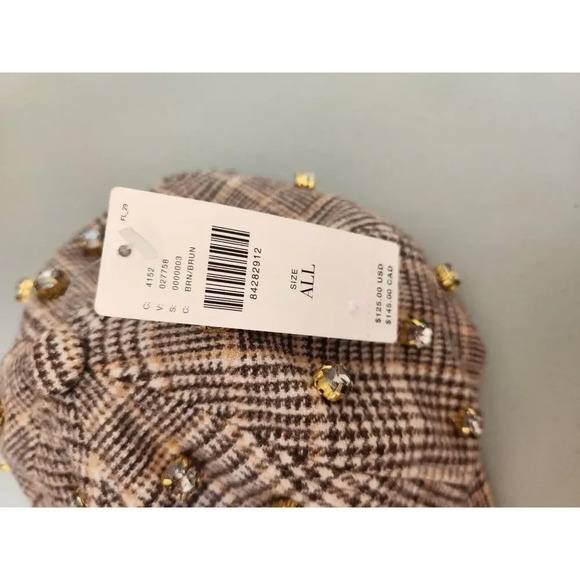 NWT Lele Sadoughi Plaid Tweed Baseball Cap with Crystals